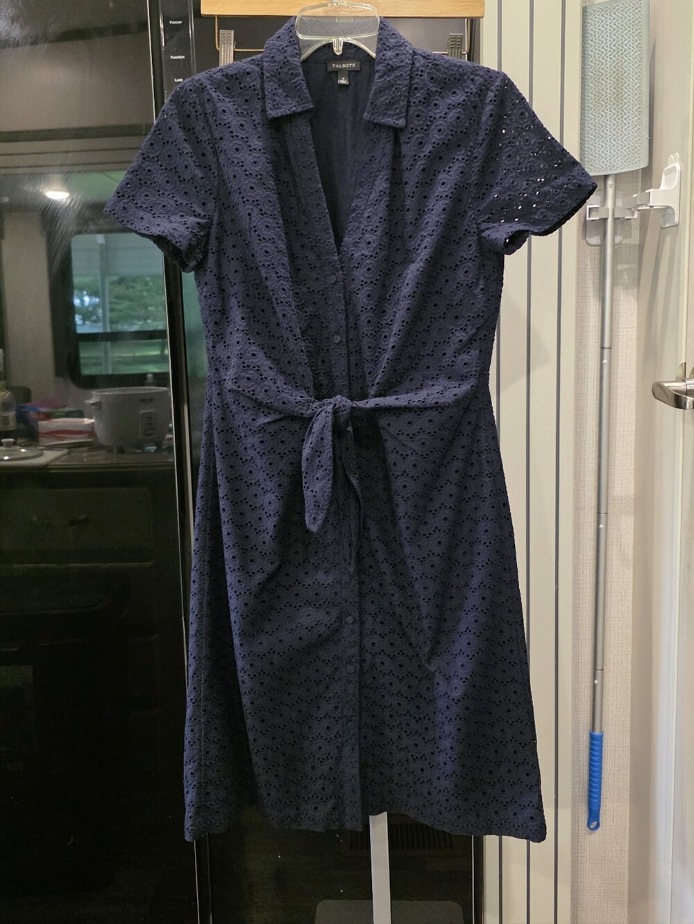 Talbots Navy Eyelet Tie-Waist Shirt Dress